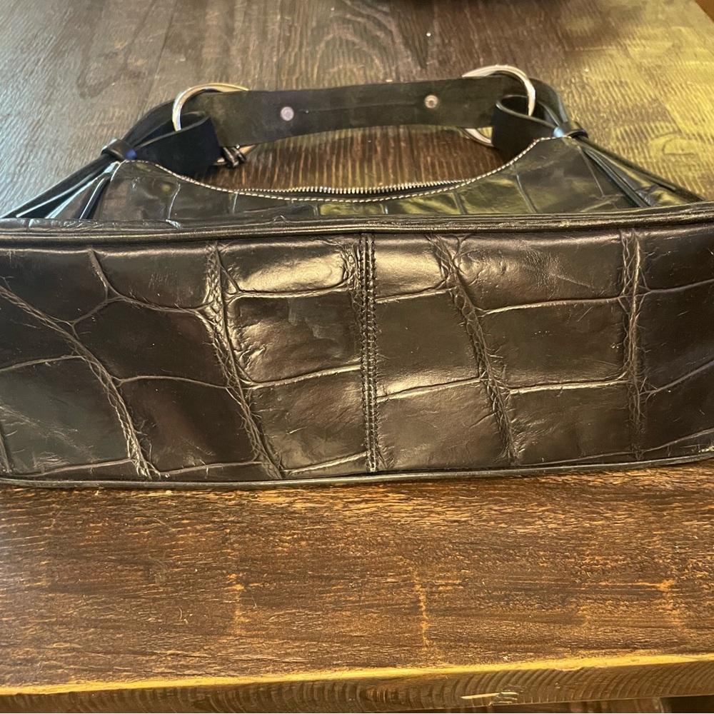 VTG Dooney & Bourke Handbag Purse Croc Embossed Black Leather Zip Shoulder Charm - Picture 7 of 11